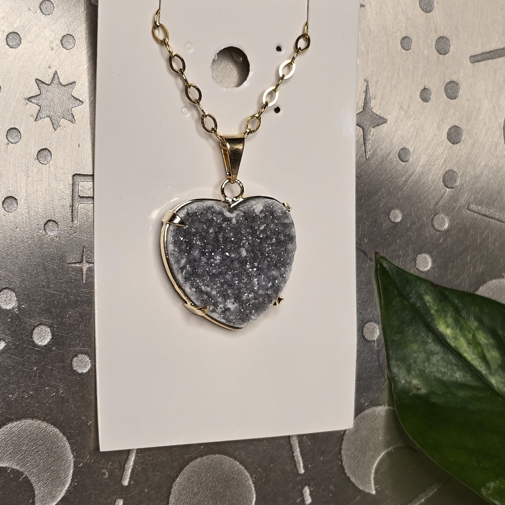 Gray Amethyst Geode Heart Necklace
